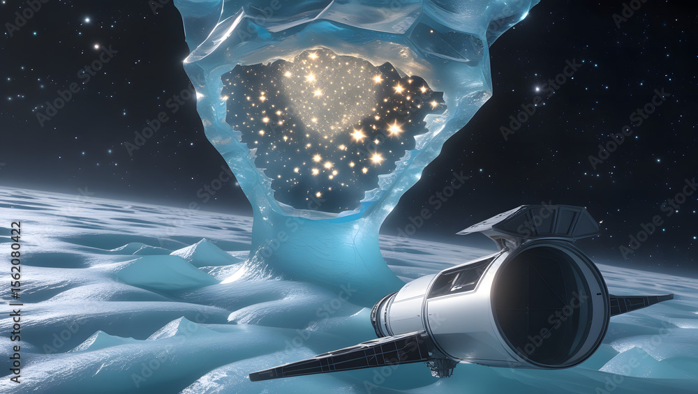 Foto de Stock Futuristic sci-fi illustration of a spaceship landed on ...