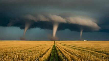 Wall Mural - Dramatic Weather Scene with Multiple Tornadoes and Stormy Sky