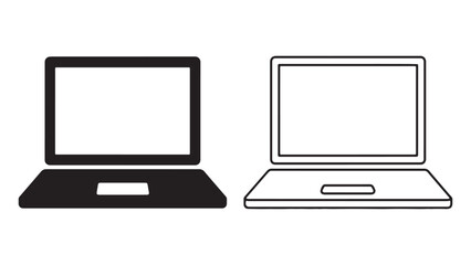 Laptop Icon Set Black and Outline Vector EPS-10 Illustrations