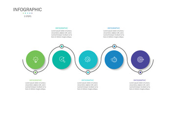 Wall Mural - Business infographic template. 5 Step timeline journey. Process diagram, Infographic elements vector illustration.