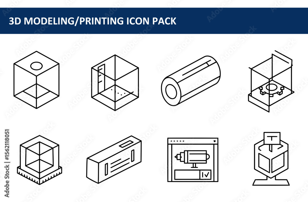 3D Modeling/Printing icons in a graphic design layout showing different ...