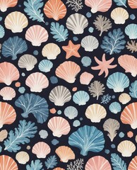 Naklejka na meble Marine pattern, ocean and vacation theme, flowers and plants, floral botanic design templates, modern art prints.