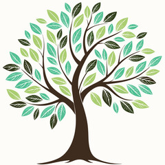 Tree with leaves vector illustration, vector tree with green leaves