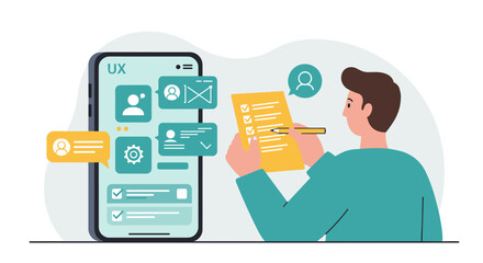 Ux design process vector illustration in flat style for digital user experience interfaces