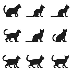Naklejka na meble Collection of Nine Different Black Cat Silhouette Poses on White Background