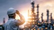 © Bog - The worker inspecting the industrial site at sunset with focus and determination.
