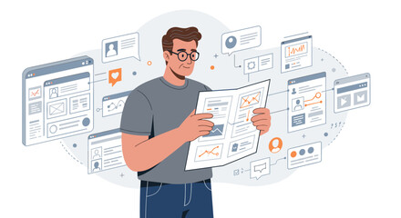 Business analysis and marketing strategy vector illustration for web design and development