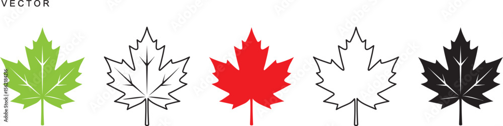 Set of flat maple leaf shape, Canadian maple leaf icon set, icon logo ...