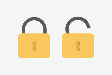 Padlock open and lock flat vector illustration