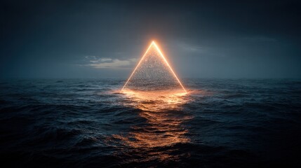 Illuminated triangle floats on stormy sea