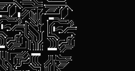 Wall Mural - a white circuit line technology pattern on black background. seamless pattern of circuit board