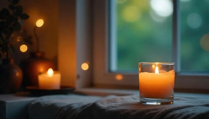 Wall Mural - Cozy Candlelit Room Warm Glow, Relaxing Ambiance, Perfect for Meditation and Tranquil Atmosphere