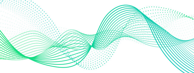 Wall Mural - vibrant, abstract wave composition with smooth green and teal curved lines interwoven with dotted ha
