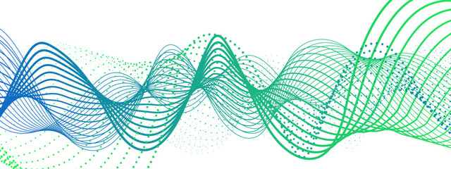 Wall Mural - vibrant, abstract wave composition with smooth green and teal curved lines interwoven with dotted ha