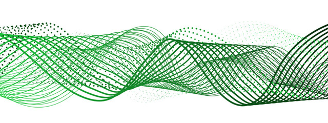 Wall Mural - vibrant, abstract wave composition with smooth green and teal curved lines interwoven with dotted ha
