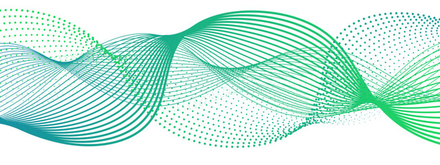Wall Mural - vibrant, abstract wave composition with smooth green and teal curved lines interwoven with dotted ha