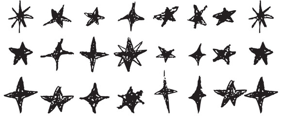 star and flash doodle scribble icons. rock and punk lightning, hand drawn line sketch vector. music 