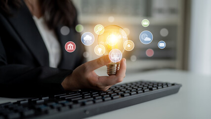 set of business and digital service icons representing finance, cloud, analytics, email, communicati