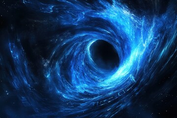 Wall Mural - experience the wonder of a blue sci-fi tunnel in deep space illuminated by neon light effects, blue 