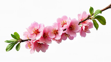 A Sakura cherry blossom branch isolated on a white background for botanical, floral, or seasonal design use.