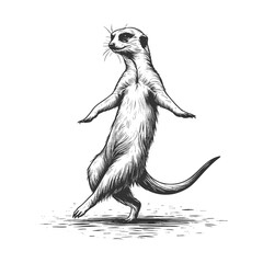 Wall Mural - dancing meerkat sketch engraving generative ai fictional character vector illustration. scratch boar