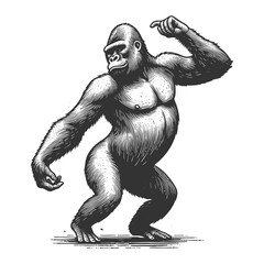 Wall Mural - gorilla dancing sketch engraving generative ai fictional character vector illustration. scratch boar