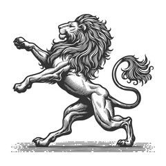 Wall Mural - heraldic lion sketch engraving generative ai vector illustration. scratch board imitation. black and