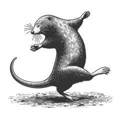 Wall Mural - dancing otter sketch engraving generative ai fictional character vector illustration. scratch board 
