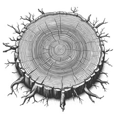 Wall Mural - tree trunk cross section showing growth rings sketch engraving generative ai fictional character vec