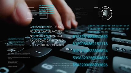 Wall Mural - man working on laptop computer keyboard with graphic user interface gui hologram showing concepts of