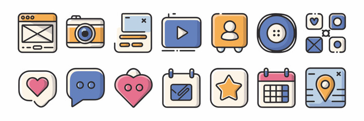 Flat icon sheet for website and app interface design