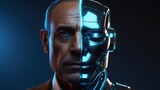 Futuristic Digital Illustration of a Human-Robot Hybrid Face
