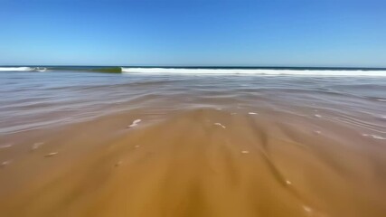 Wall Mural - Coastal serenity: gentle waves lapping the shoreline under a clear blue sky