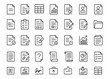 © aura studio - Document icon set, thin line editable style vector illustration of paper, file, folder, checklist, contract, table, report, form, analytics, signature, summary, template, questionnaire.