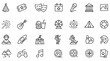 © aura studio - Editable entertainment icon set, modern thin line vector illustration of leisure, party, concert, festival, music, hobby, travel, sport, camping, lifestyle, pictogram, outline, infographic