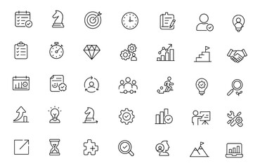 editable action plan icons set. modern thin line vector illustration of planning, scheduling, strate