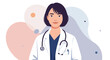 © Flatify Studio - a woman with short dark hair, wearing a white coat and a stethoscope around her neck. Suitable for landing page, banner, marketing, web design, presentation, infographic, etc.