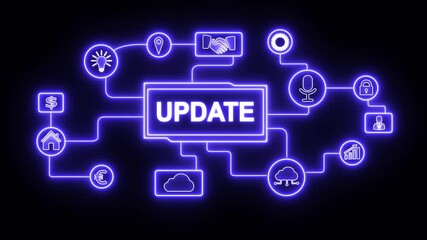 Glowing neon Update software computer program upgrade concept animated. Business, Technology, Internet and network concept .4k video motion footage on black background.