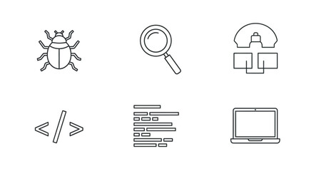 Vector software development and debugging line icons vector illustration for web and mobile application design