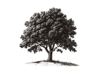 hand-drawn engraving of hickory tree, vintage botanical illustration, rustic forest flora, tree bark