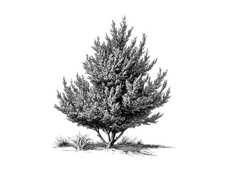Hand-drawn yew branches, vintage tree sketch, evergreen botanical engraving, retro woodland design, old style black sketch, nature decor, rustic forest art, detailed plant engraving, traditional style
