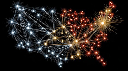 Wall Mural - Abstract Digital Network Map Displaying Connectivity Across The United States With Bright Lights