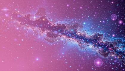 Wall Mural - Colorful Cosmic Nebula in Pink and Purple Hues with Twinkling Stars and Celestial Light