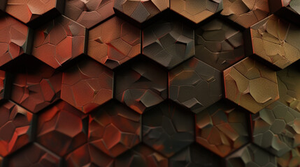 Wall Mural - textured hexagon shapes create striking visual with deep tones of red and brown, evoking sense of de