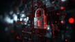 © yun visual - Cybersecurity concept with glowing red padlock on dark abstract digital background, symbolizing data protection, encrypted networks, and online safety. Ideal for tech and business use.