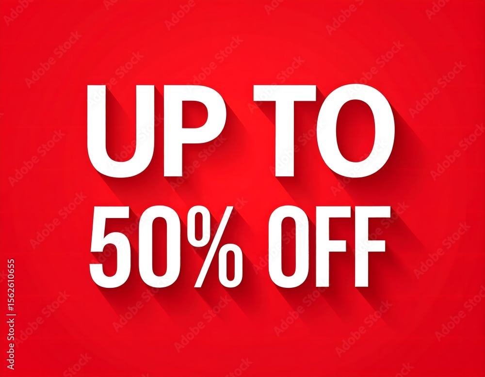 Modern red background promotional sale up to 50 percent off high resolution photo