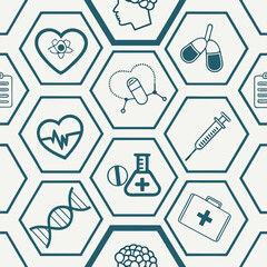 Medical seamless pattern healthcare icons honeycomb design