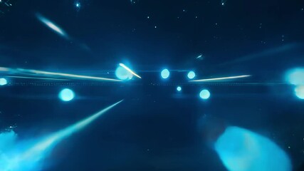 Wall Mural - blue light streaks and glowing orbs create an abstract tech background