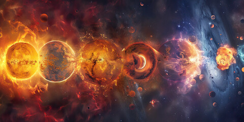 Wall Mural - Planetary Collision and Nebulae in Space