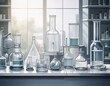 © PandaUniverse - Clean white laboratory equipment and glass containers, scientific setup